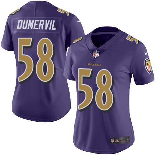 Women's Limited Elvis Dumervil Nike Jersey Purple - #58 Rush NFL Baltimore Ravens